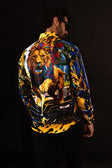 BARABAS Men's Rhinestone Floral Lion Long Sleeve Shirts 4SPR05 #Color_Royal