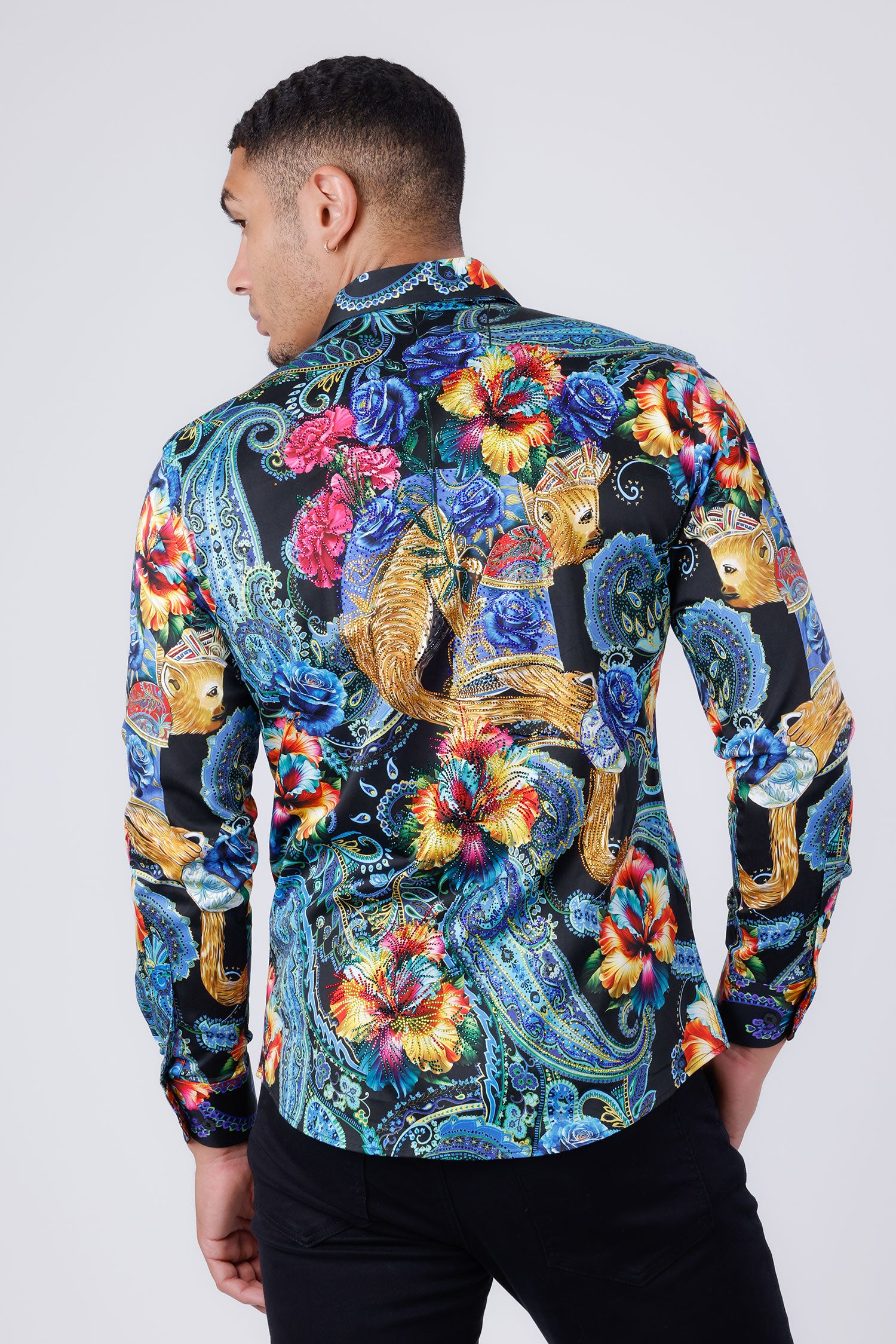 Barabas Men's Rhinestone Floral Paisley Long Sleeve Shirts 4SPR07 Yellow