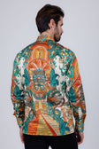 Barabas Men's Rhinestone Floral Dragon Long Sleeve Shirts 4SPR11 #Color_Cream