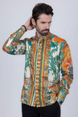 Barabas Men's Rhinestone Floral Dragon Long Sleeve Shirts 4SPR11 #Color_Cream