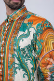 Barabas Men's Rhinestone Floral Dragon Long Sleeve Shirts 4SPR11 #Color_Cream