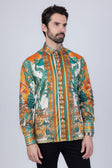 Barabas Men's Rhinestone Floral Dragon Long Sleeve Shirts 4SPR11 #Color_Cream