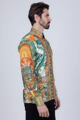 Barabas Men's Rhinestone Floral Dragon Long Sleeve Shirts 4SPR11 #Color_Cream