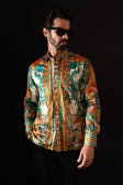Barabas Men's Rhinestone Floral Dragon Long Sleeve Shirts 4SPR11 #Color_Cream