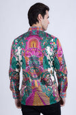 Barabas Men's Rhinestone Floral Dragon Long Sleeve Shirts 4SPR11 #Color_Fuchsia