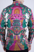 Barabas Men's Rhinestone Floral Dragon Long Sleeve Shirts 4SPR11 #Color_Fuchsia