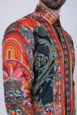 Barabas Men's Rhinestone Floral Dragon Long Sleeve Shirts 4SPR11 #Color_Orange