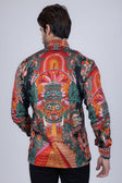 Barabas Men's Rhinestone Floral Dragon Long Sleeve Shirts 4SPR11 #Color_Orange
