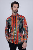 Barabas Men's Rhinestone Floral Dragon Long Sleeve Shirts 4SPR11 #Color_Orange