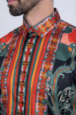 Barabas Men's Rhinestone Floral Dragon Long Sleeve Shirts 4SPR11 #Color_Orange