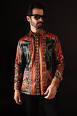 Barabas Men's Rhinestone Floral Dragon Long Sleeve Shirts 4SPR11 #Color_Orange