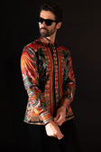 Barabas Men's Rhinestone Floral Dragon Long Sleeve Shirts 4SPR11 #Color_Orange