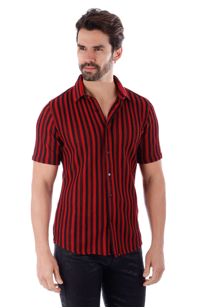 BARABAS Men's Knit See Through Short Sleeve Shirts 4SST01 Red