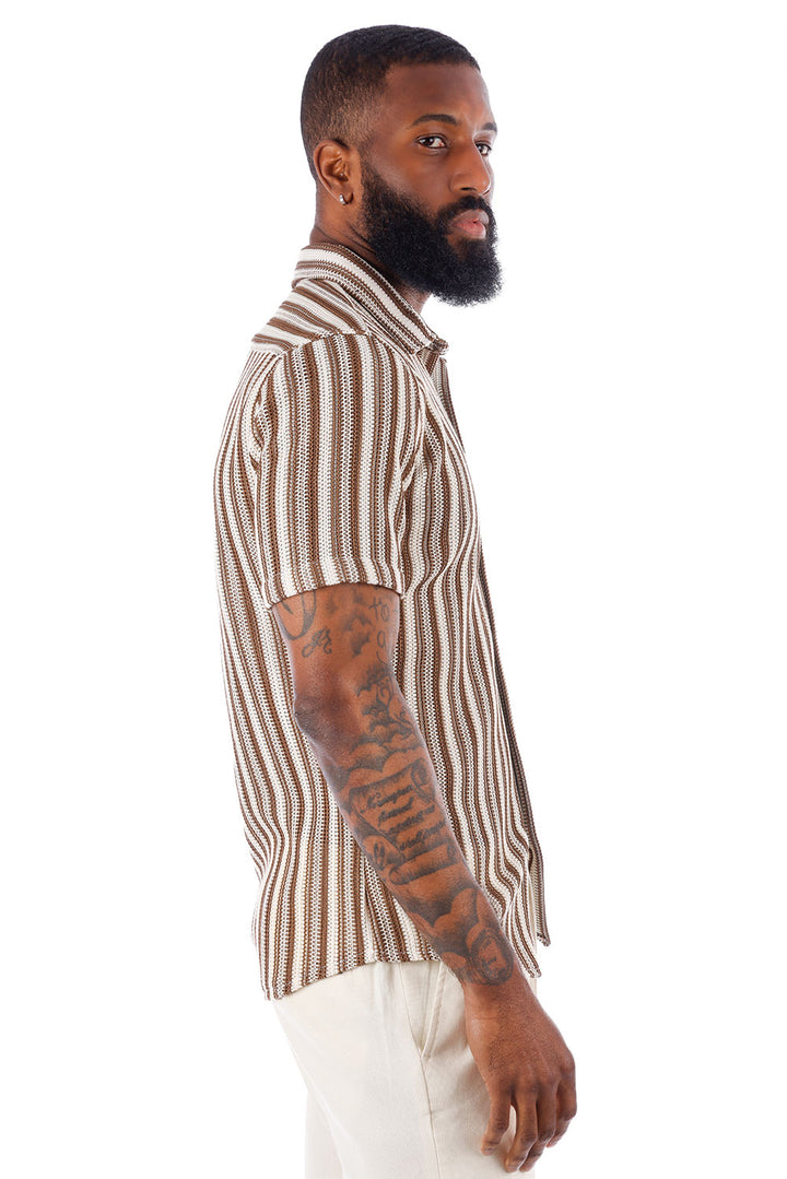 BARABAS Men's Knit See Through Short Sleeve Shirts 4SST01 Brown