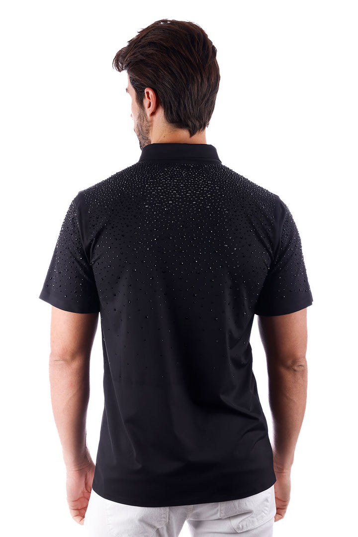 BARABAS Men's Rhinestones Button Down Short Sleeve Shirts 4SST06 Black