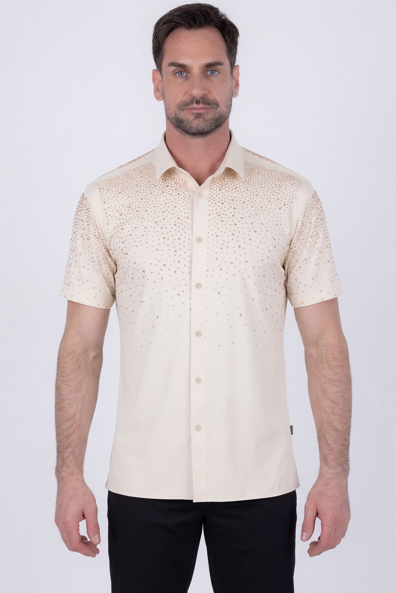 Barabas Men's Rhinestones Button Down Short Sleeve Shirts 4SST06 Cream