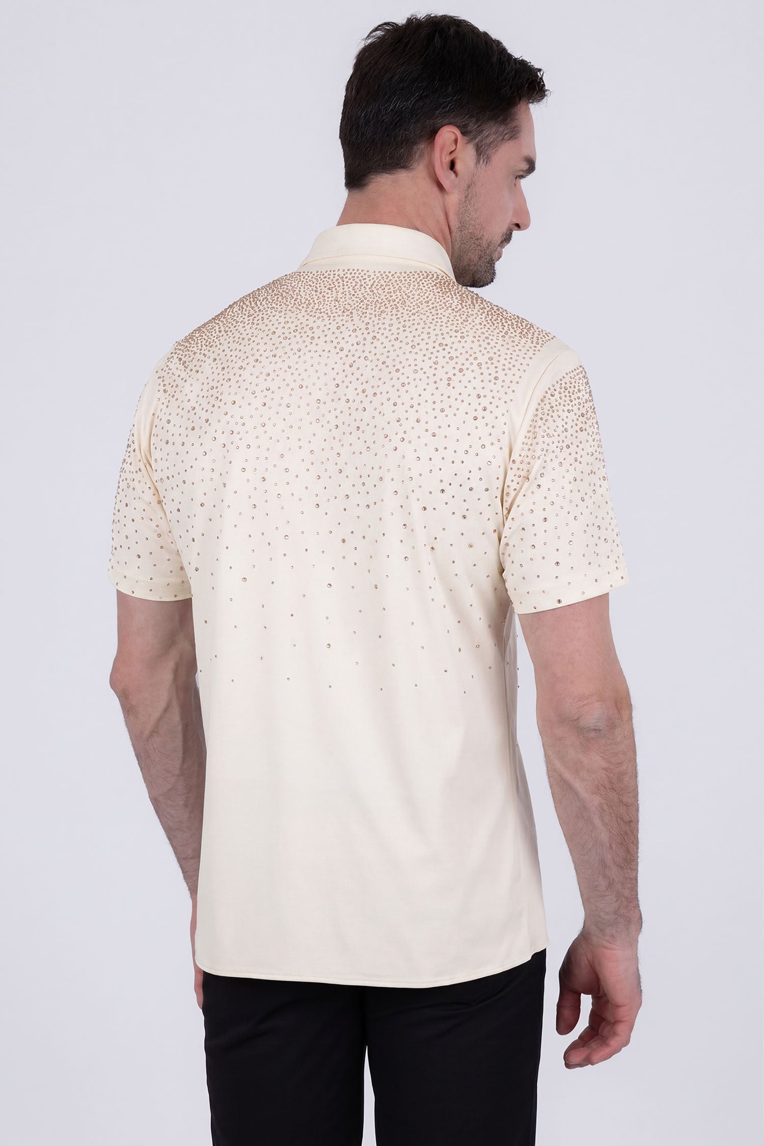 Barabas Men's Rhinestones Button Down Short Sleeve Shirts 4SST06 Cream