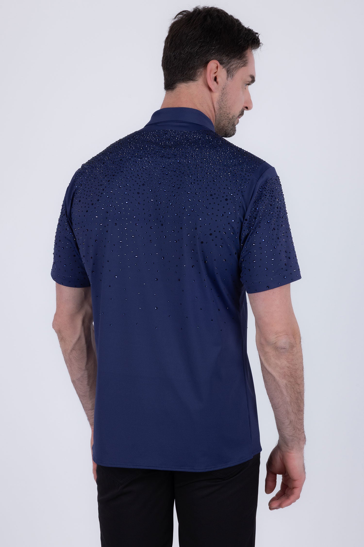 Barabas Men's Rhinestones Button Down Short Sleeve Shirts 4SST06 Navy