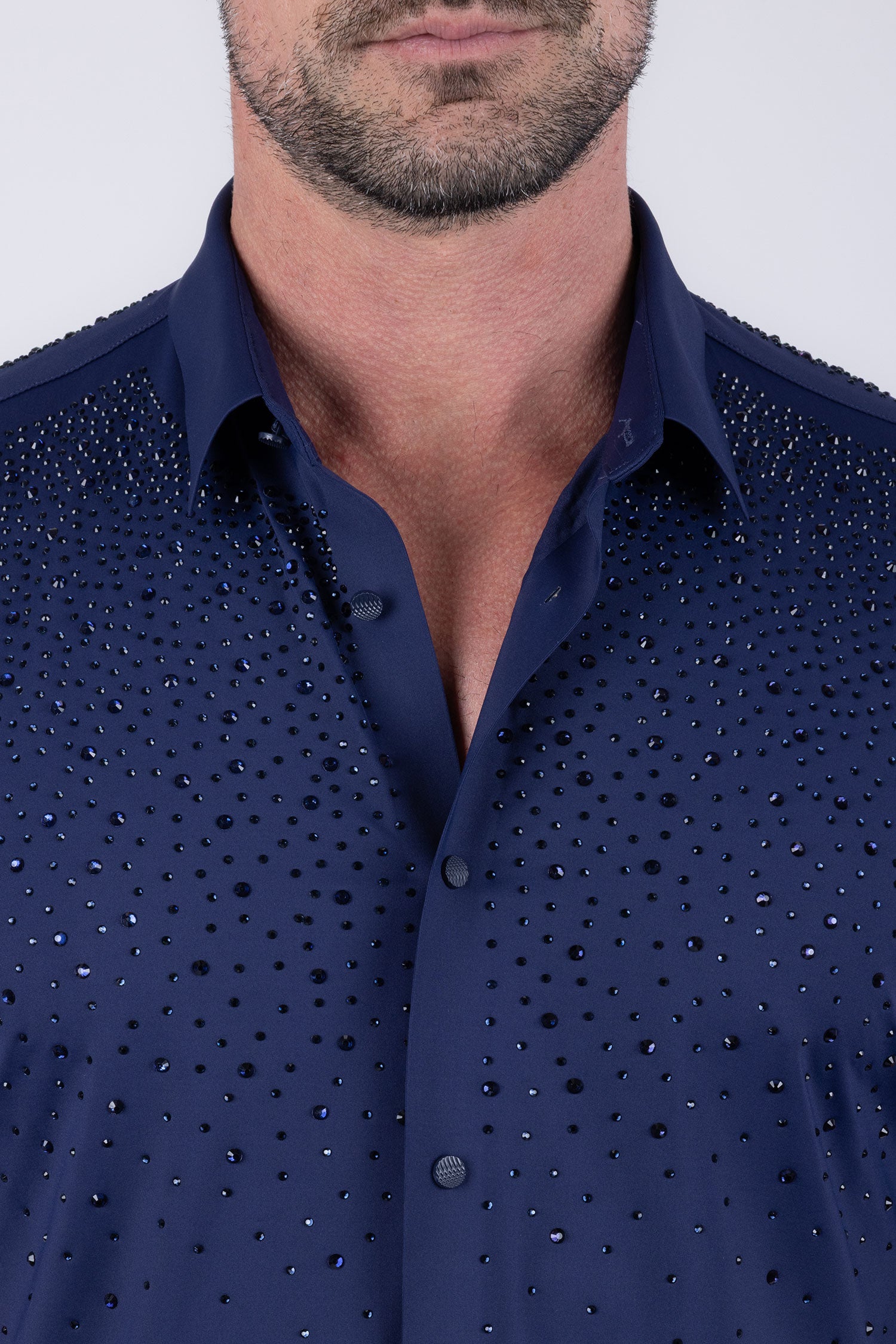 Barabas Men's Rhinestones Button Down Short Sleeve Shirts 4SST06 Navy