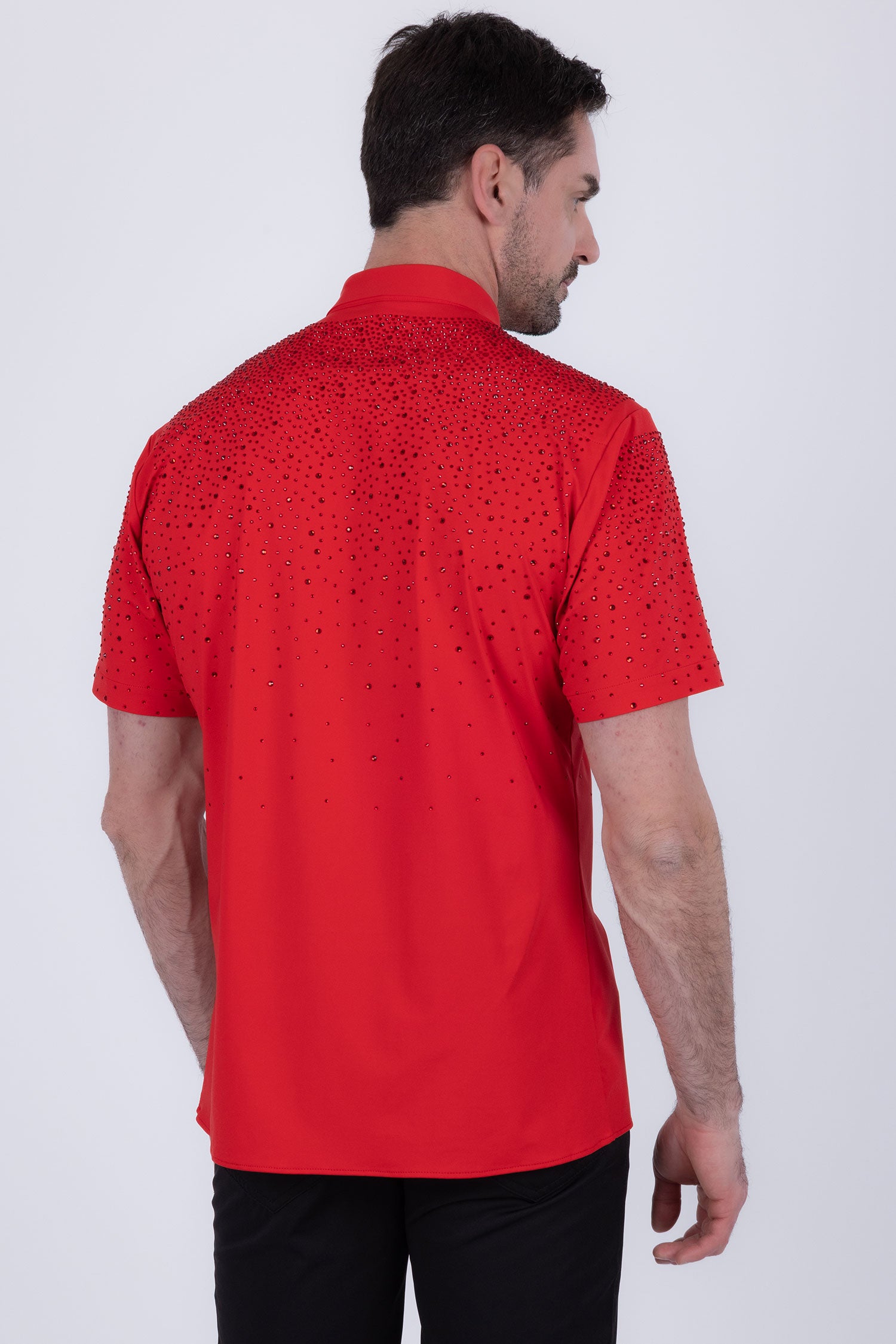 Barabas Men's Rhinestones Button Down Short Sleeve Shirts 4SST06 Red