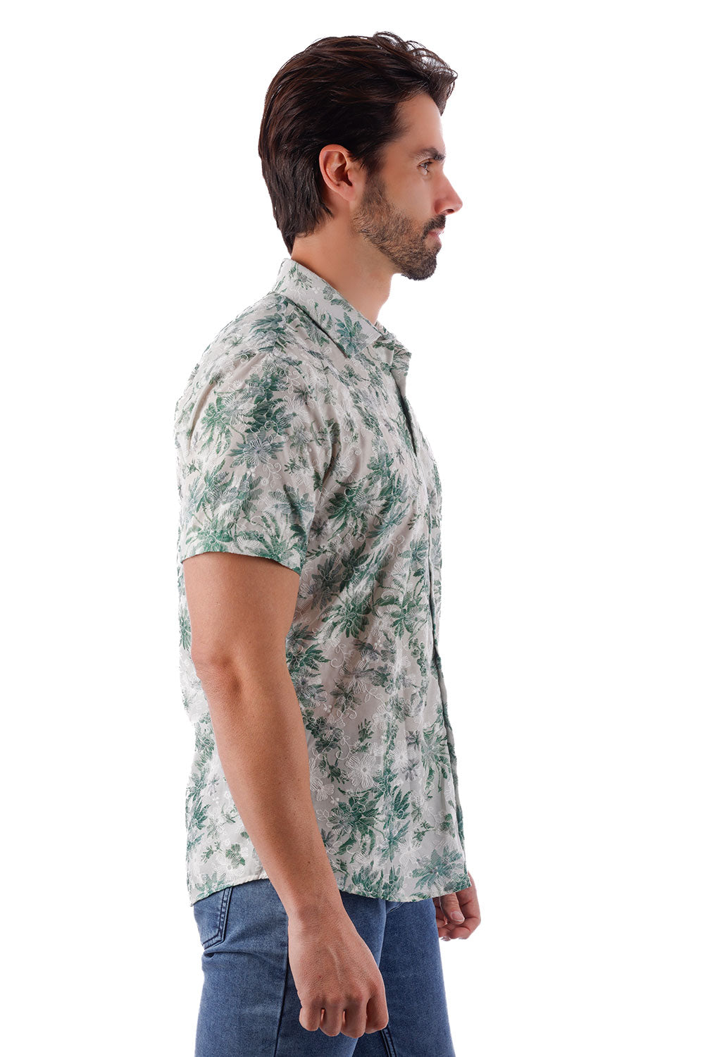 BARABAS Men's Floral Button Down Short Sleeve Shirts 4SST11 Green