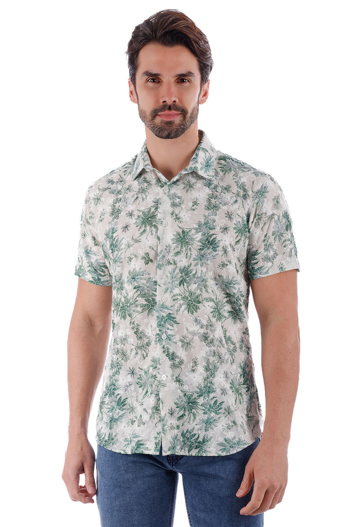 BARABAS Men's Floral Button Down Short Sleeve Shirts 4SST11 Green