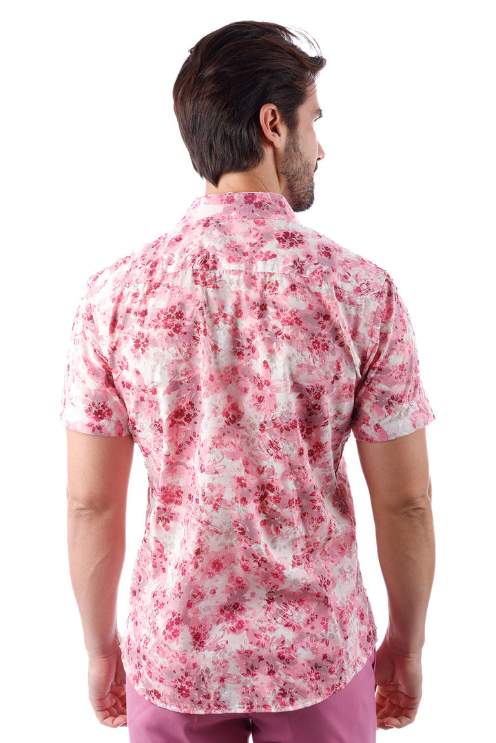 BARABAS Men's Floral Rose Button Down Short Sleeve Shirts 4SST12 Pink