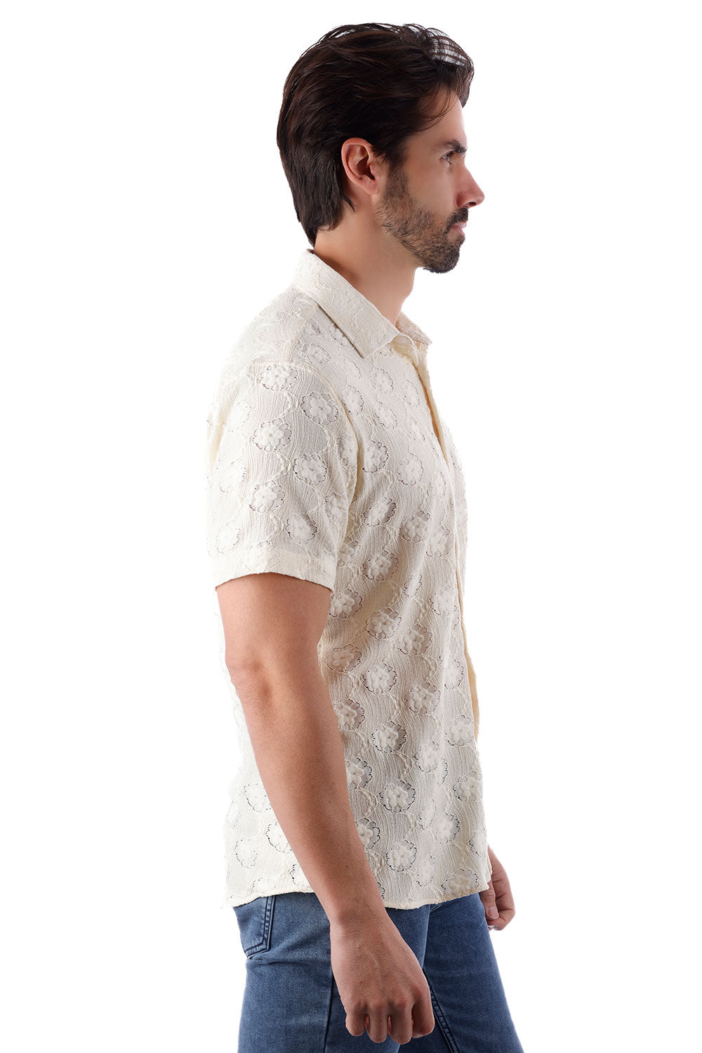 BARABAS Men's Floral Rose Button Down Short Sleeve Shirts 4SST13 Cream