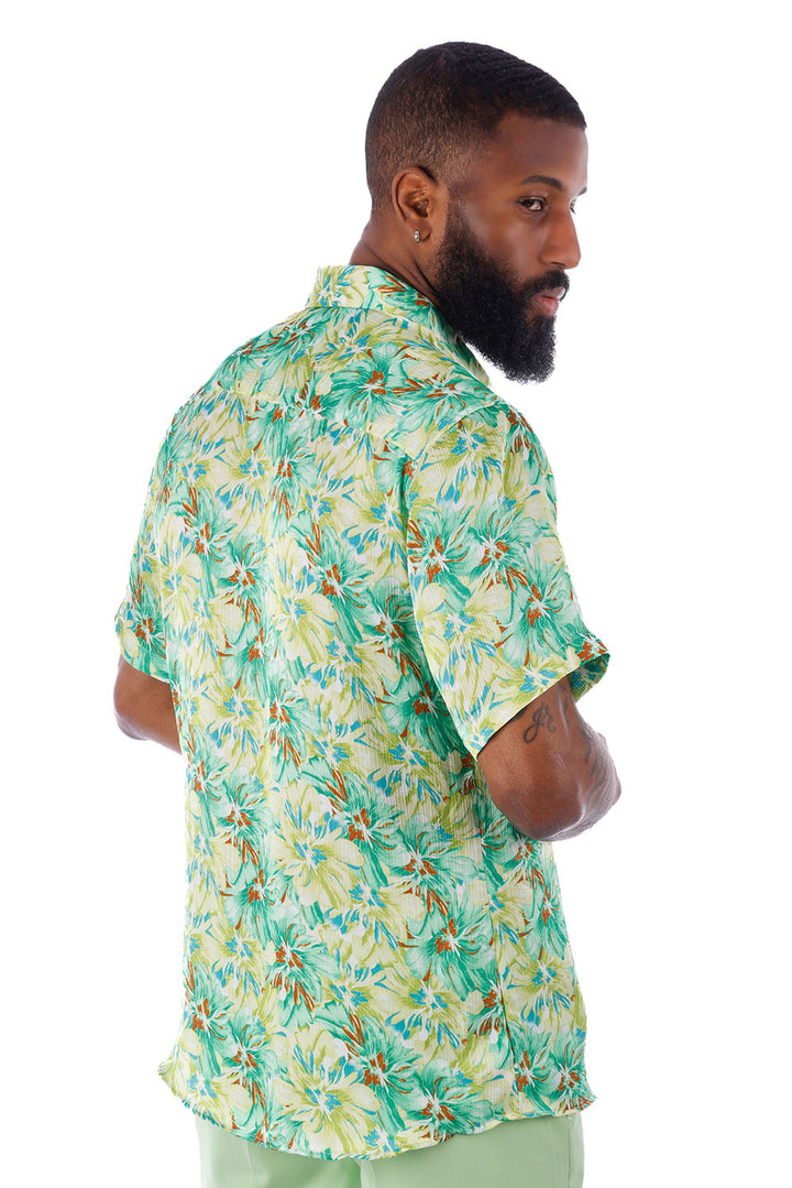 BARABAS Men's Floral Button Down Short Sleeve Shirts 4SST16 Green