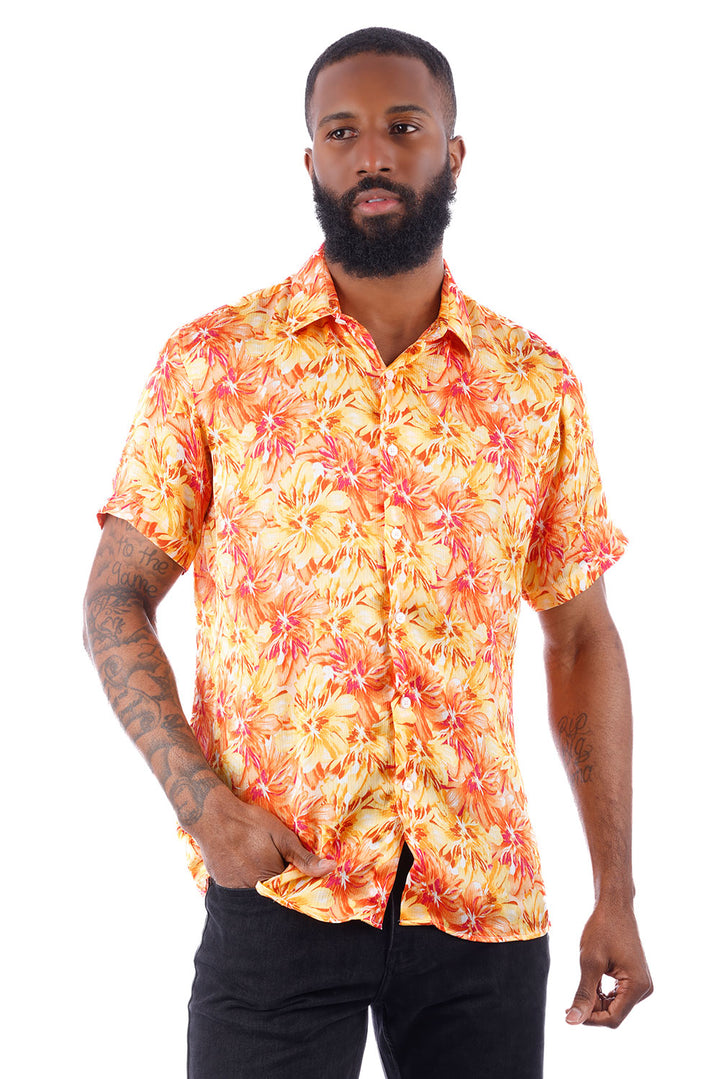 BARABAS Men's Floral Button Down Short Sleeve Shirts 4SST16 Orange