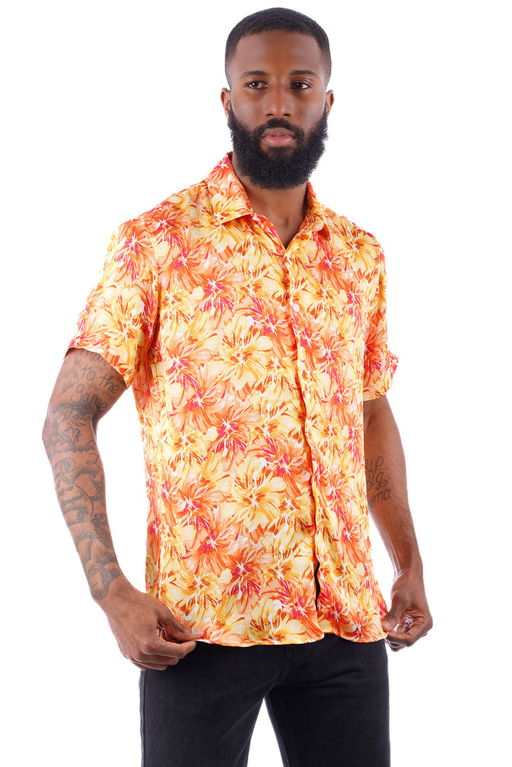 BARABAS Men's Floral Button Down Short Sleeve Shirts 4SST16 Orange