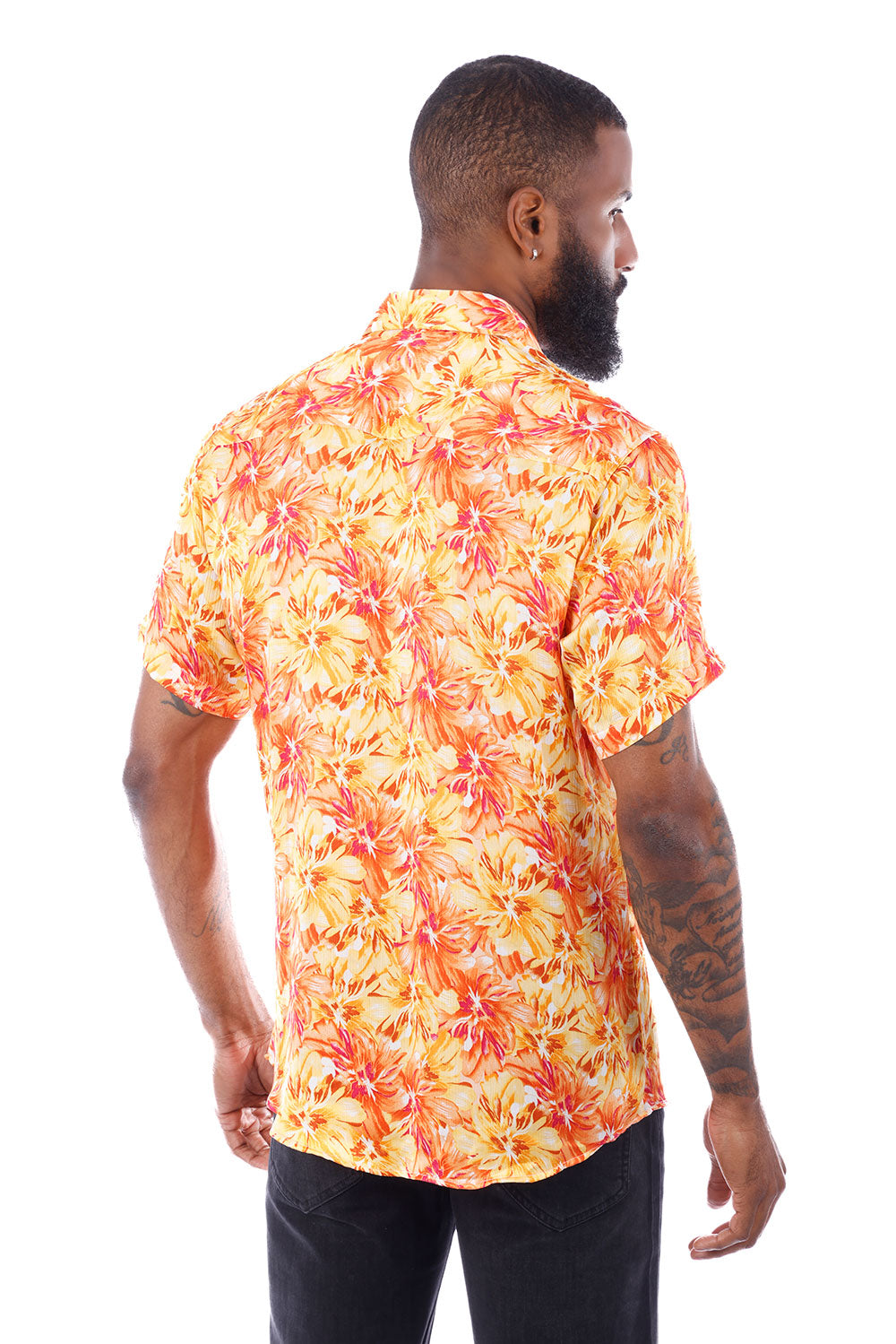 BARABAS Men's Floral Button Down Short Sleeve Shirts 4SST16 Orange