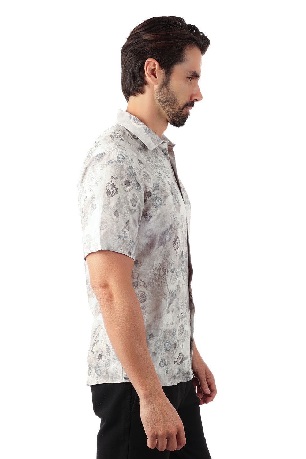 BARABAS Men's Floral Abstract Button Down Short Sleeve Shirts 4SST18 Grey