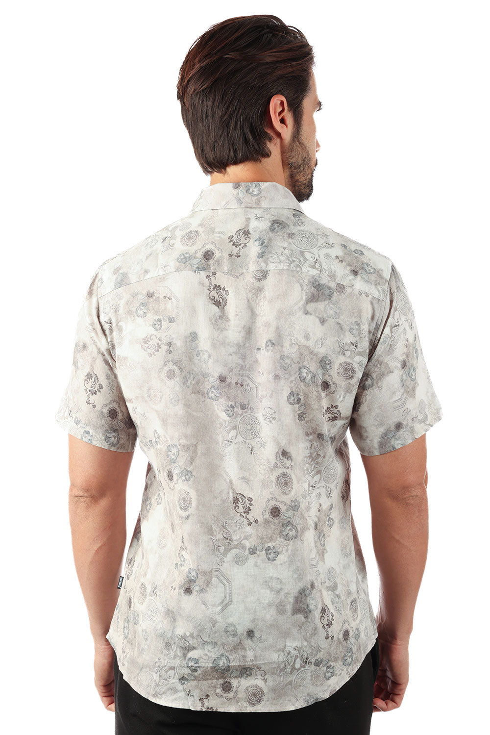 BARABAS Men's Floral Abstract Button Down Short Sleeve Shirts 4SST18 Grey