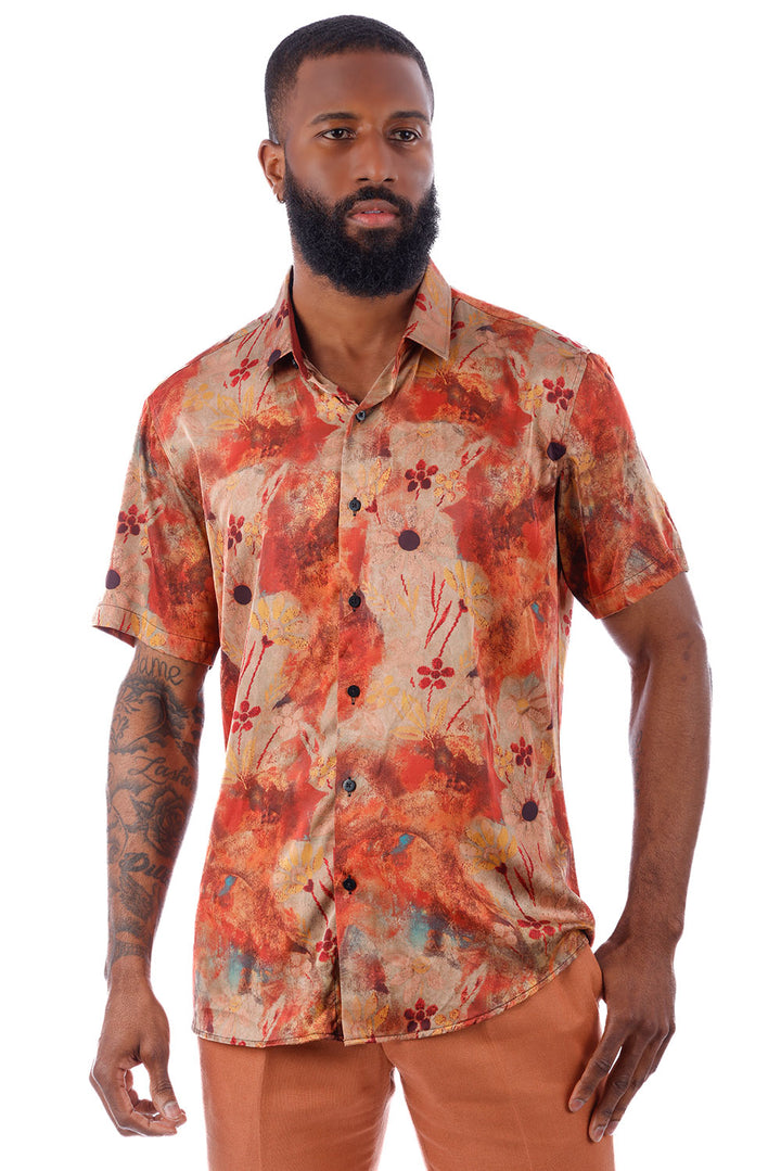 BARABAS Men's Colorful Floral Button Down Short Sleeve Shirts 4sst21 Rust