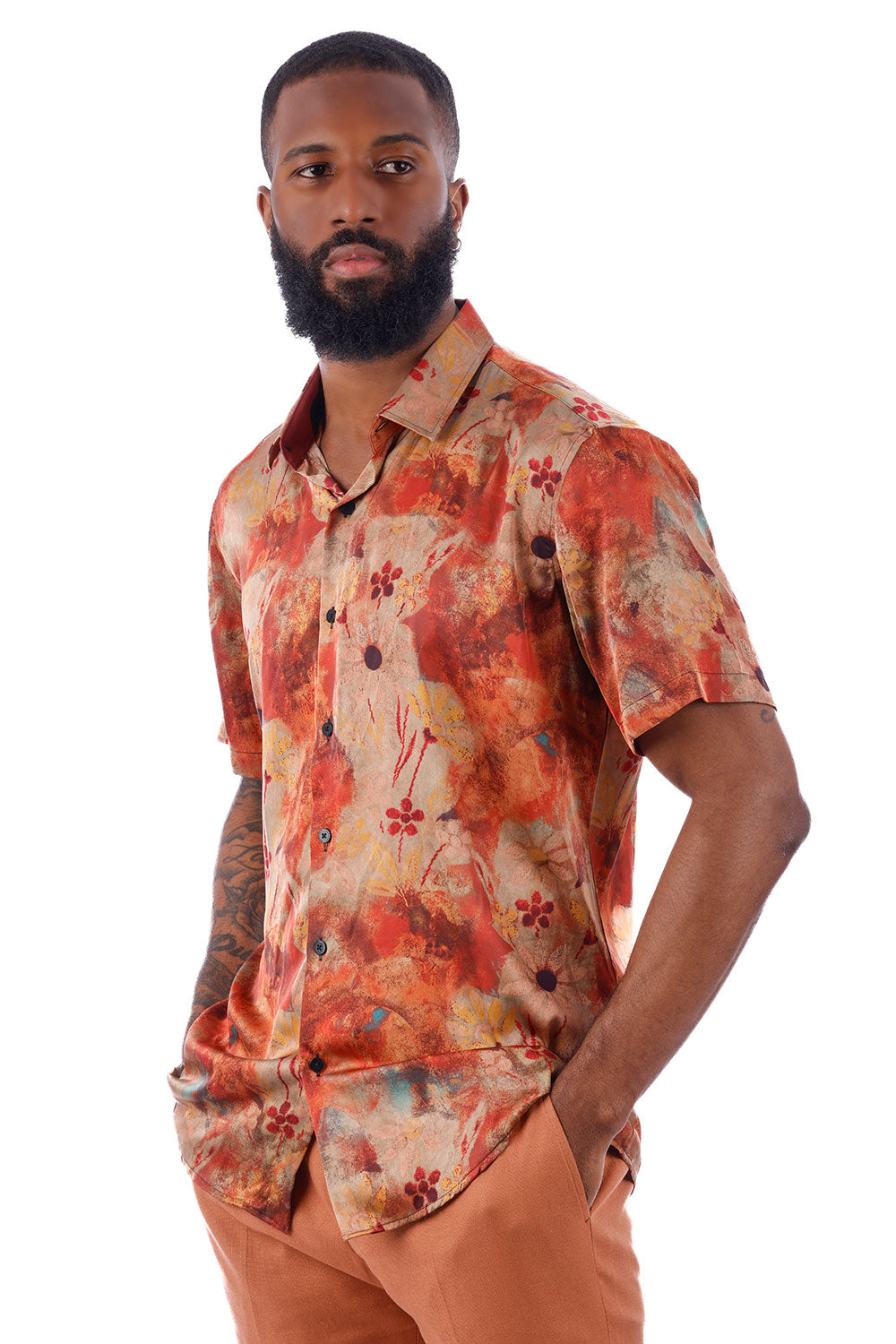 BARABAS Men's Colorful Floral Button Down Short Sleeve Shirts 4sst21 Rust