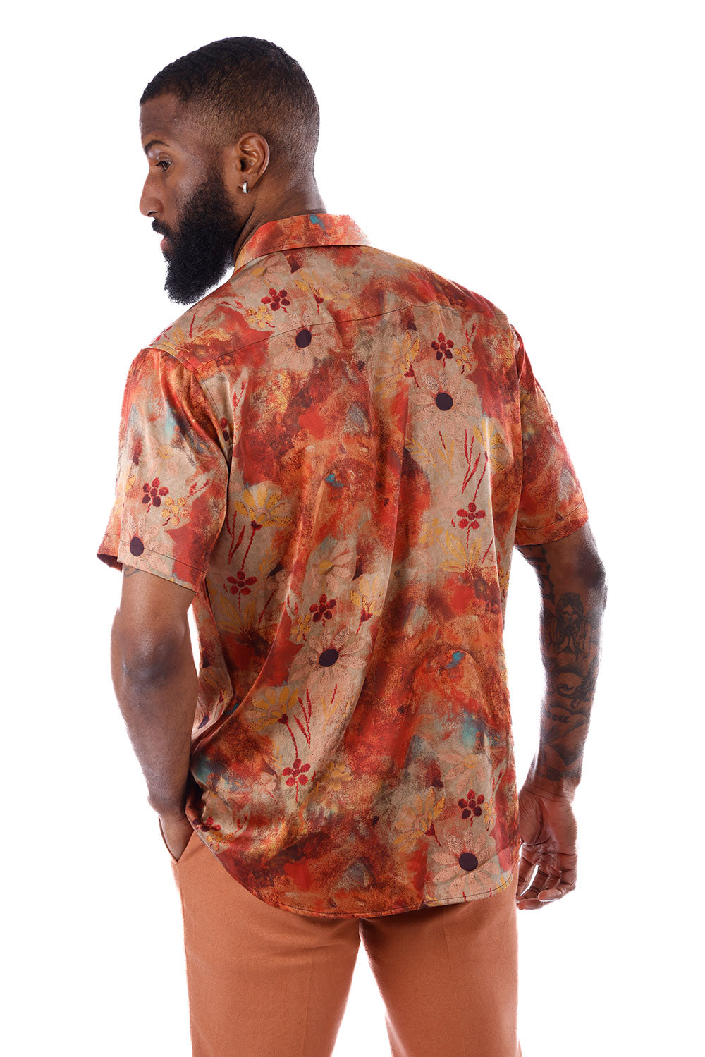 BARABAS Men's Colorful Floral Button Down Short Sleeve Shirts 4sst21 Rust