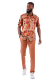 BARABAS Men's Colorful Floral Button Down Short Sleeve Shirts 4sst21 #Color_Rust