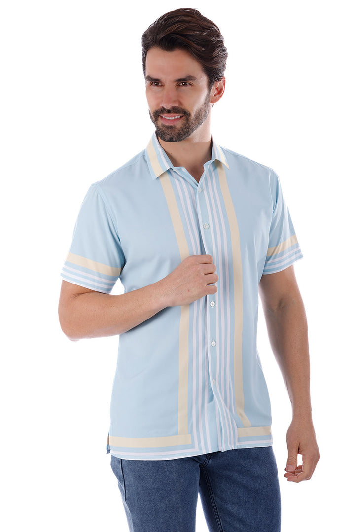 BARABAS Men's Striped Summer Button Down Short Sleeve Shirts 4sst26 Light Blue