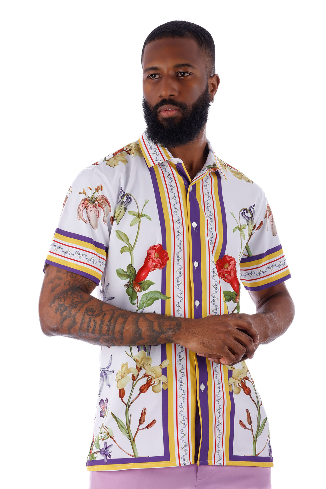 Barabas Men's Floral and Roses Button Down Short Sleeve Shirts 4SST27 Multicolor