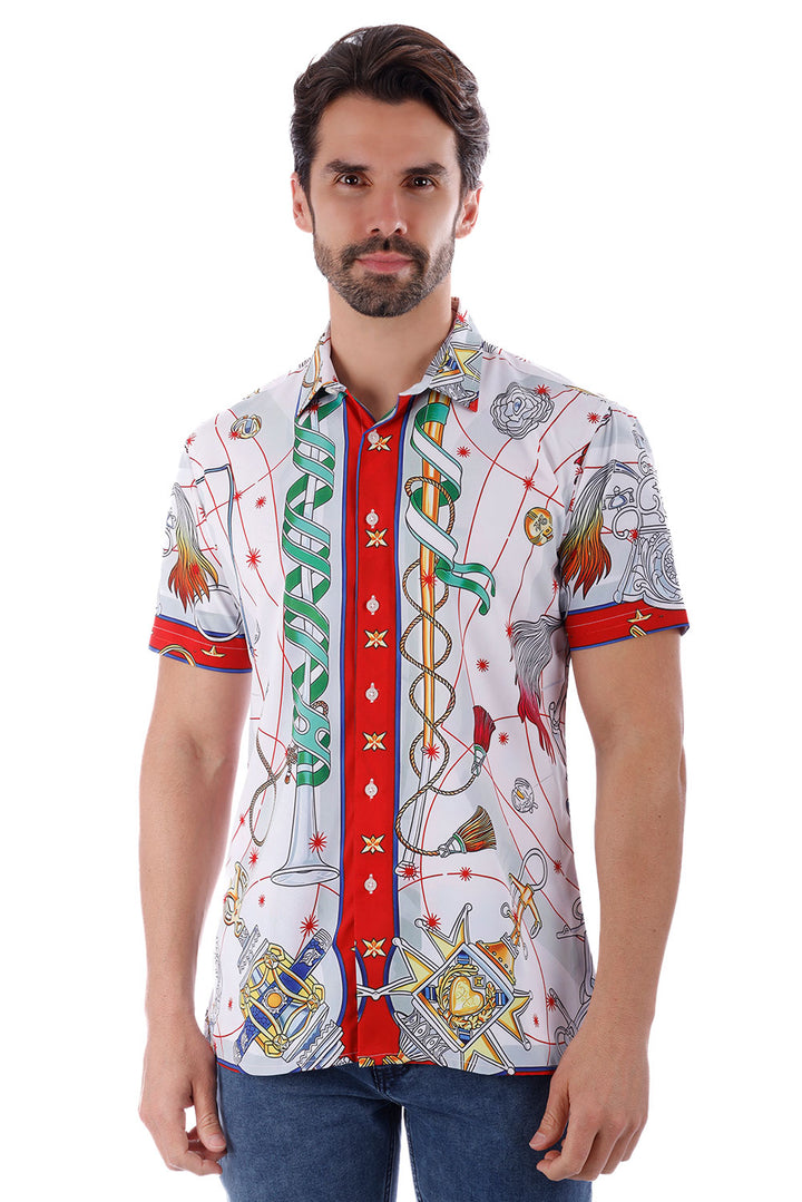 BARABAS Men's Animal Geometric Button Down Short Sleeve Shirts 4sst32 Multi