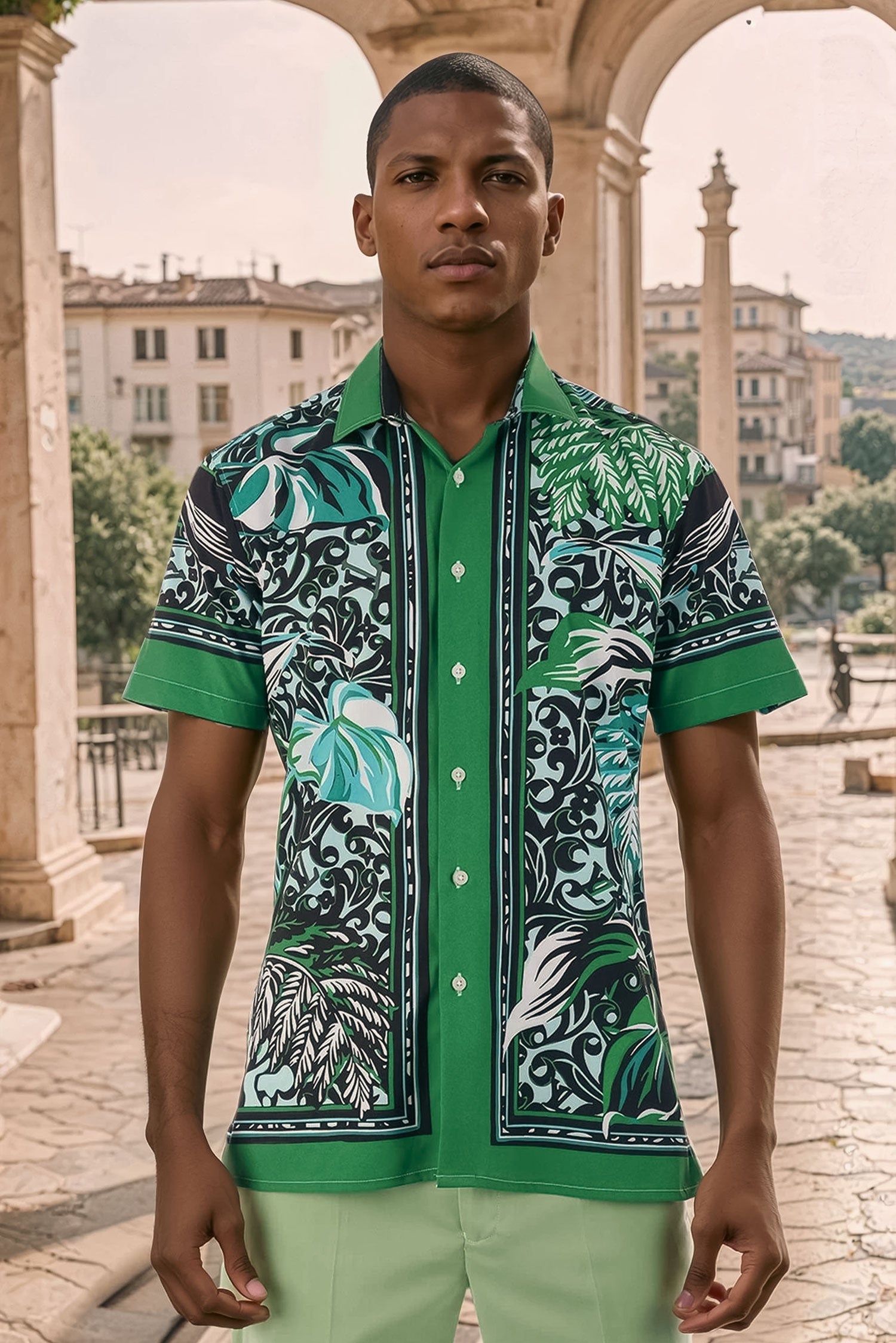 BARABAS Men's Floral Geometric Button Down Short Sleeve Shirts 4sst34