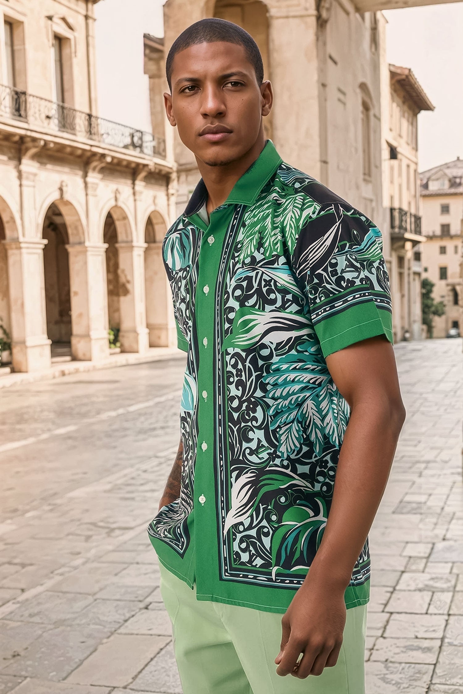 BARABAS Men's Floral Geometric Button Down Short Sleeve Shirts 4sst34