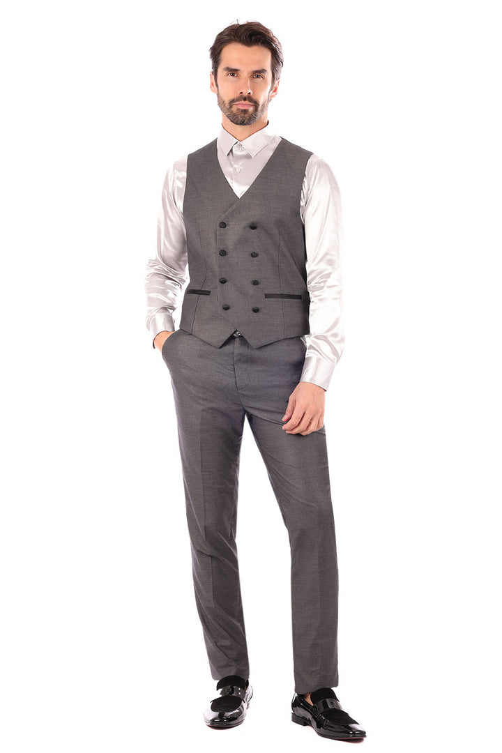 Barabas Men's Solid Color Peak Satin Lapel Suit Set 4SU13 Grey