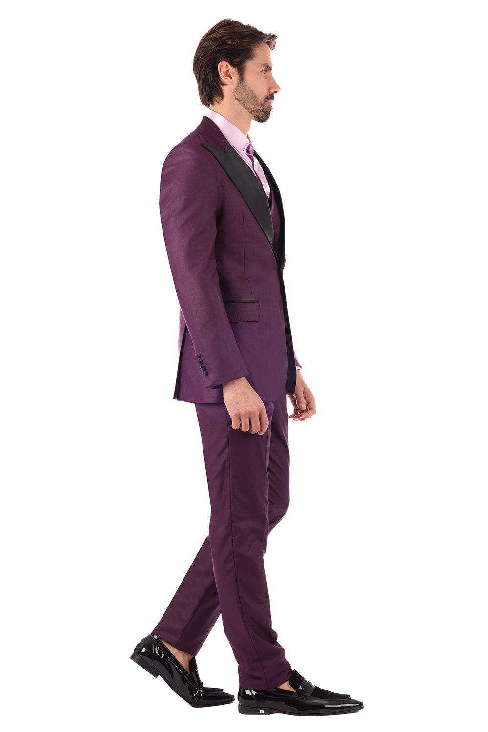 Barabas Men's Solid Color Peak Satin Lapel Suit Set 4SU13 Purple