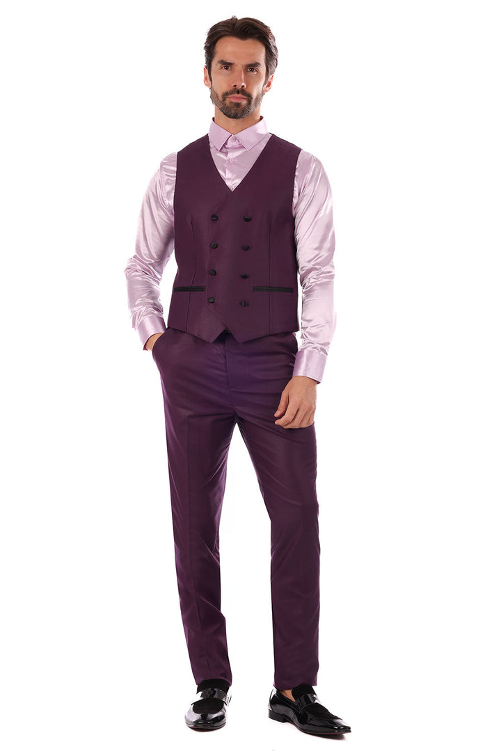 Barabas Men's Solid Color Peak Satin Lapel Suit Set 4SU13 Purple