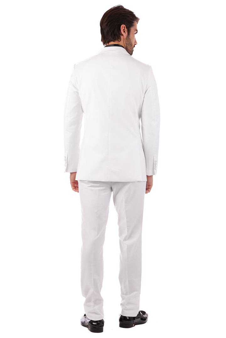 Barabas Men's Solid Color Peak Satin Lapel Suit Set 4SU13 White