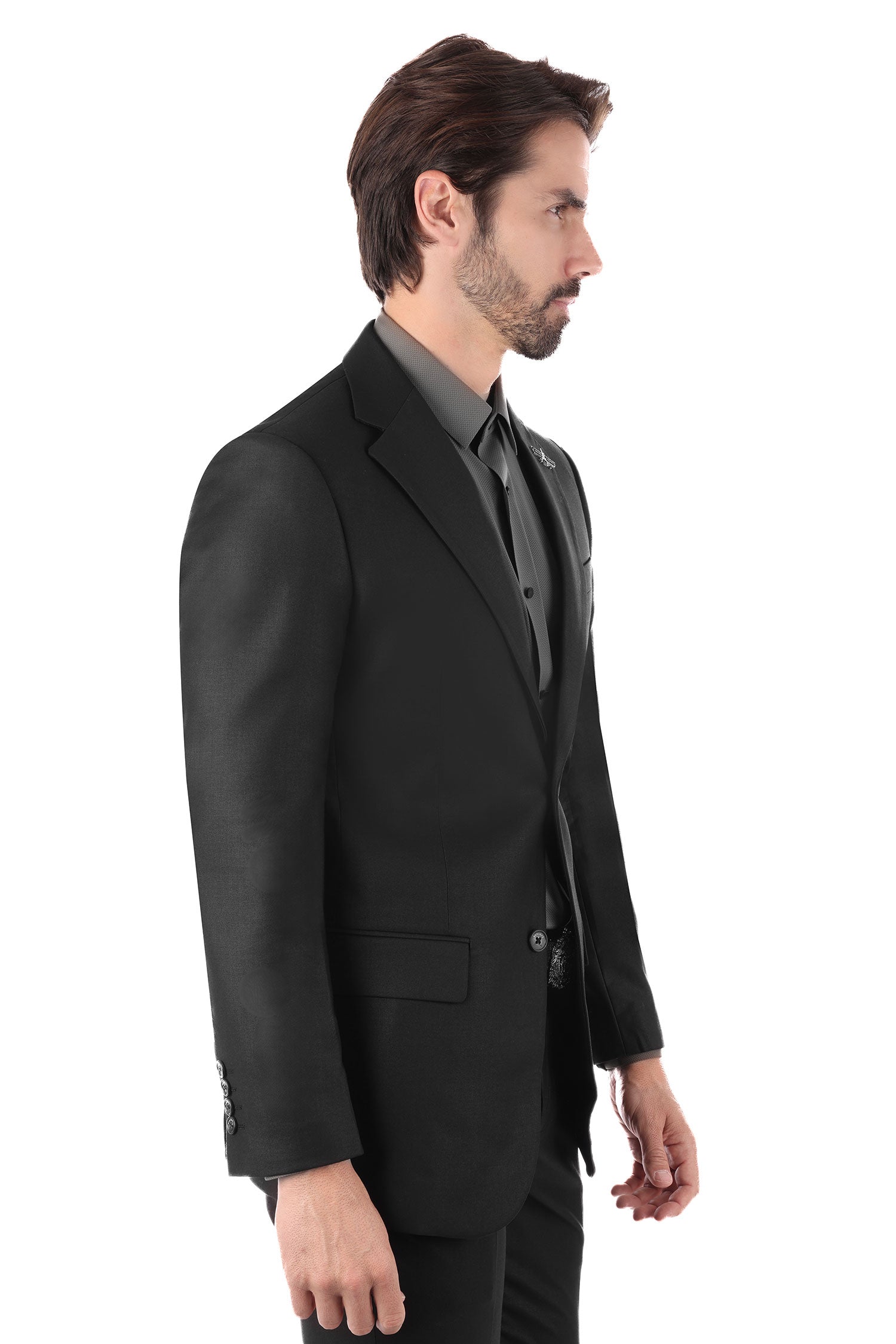 Barabas Men's Solid Color Notched Lapel Suit 4SU19 Black