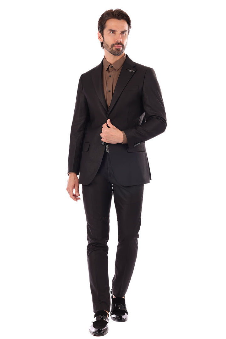 Barabas Men's Solid Color Notched Lapel Suit 4SU19 Black