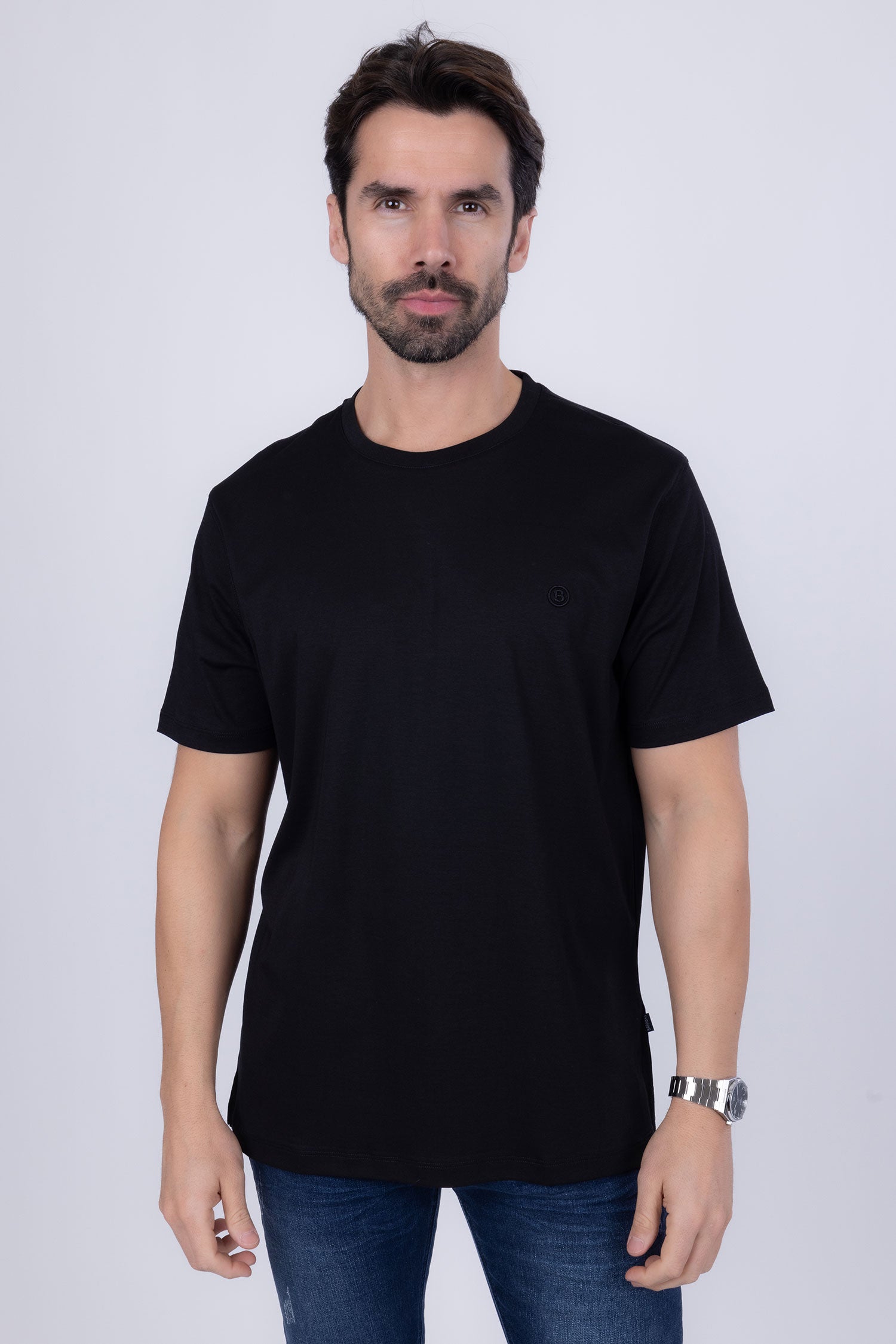 Barabas Men's Basic Color Stretch Crew Neck T-Shirt 4T01 Black